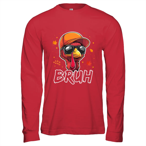 Turkey Face Thanksgiving Bruh Meme Boys Men Turkey Funny Long Sleeve T Shirt Red 600x.jpg