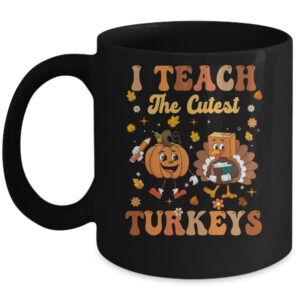 Retro I Teach The Cutest Turkey Thanksgiving Pumpkin Teacher Mug 11oz Mug Black front 600x.jpg