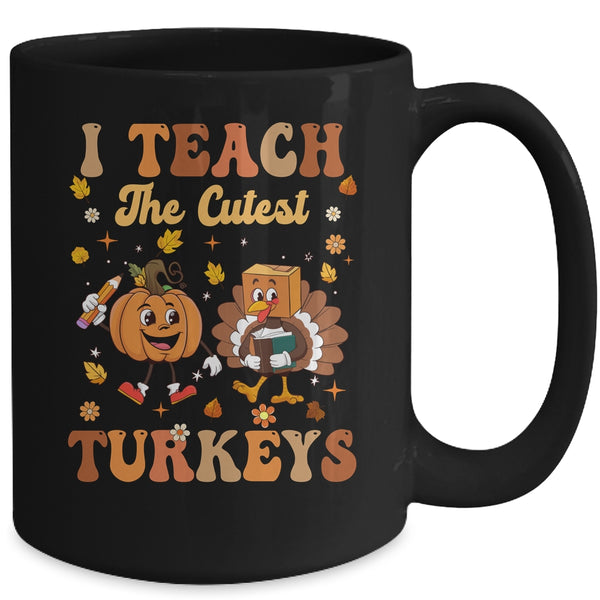 Retro I Teach The Cutest Turkey Thanksgiving Pumpkin Teacher Mug 15oz Mug Black back 600x.jpg