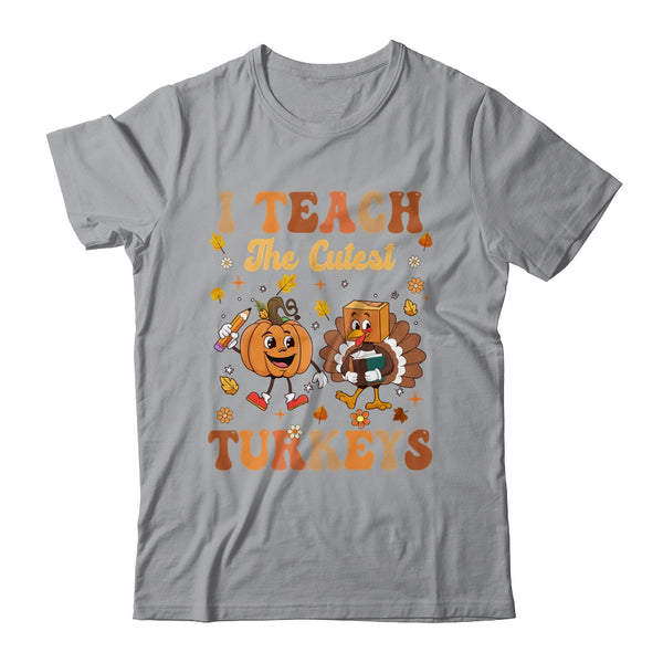 Retro I Teach The Cutest Turkey Thanksgiving Pumpkin Teacher Shirt Sweatshirt Classic T Shirt Sport Grey 600x.jpg