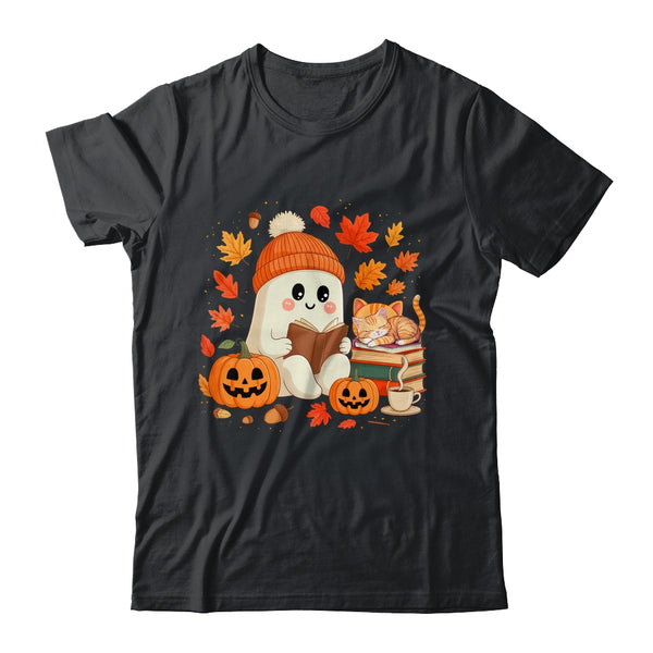 Cute Ghost Reading Book Lovers Autumn Fall Halloween Ghost Shirt Sweatshirt Classic T Shirt Black 600x.jpg
