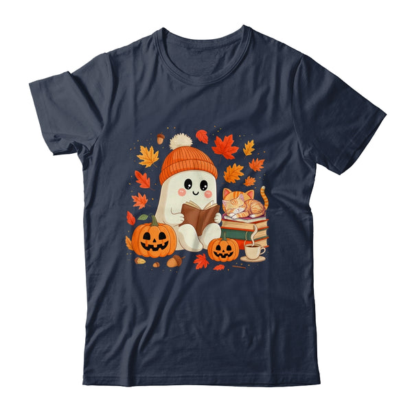 Cute Ghost Reading Book Lovers Autumn Fall Halloween Ghost Shirt Sweatshirt Classic T Shirt Navy 600x.jpg