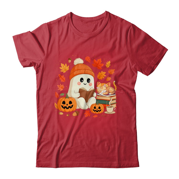 Cute Ghost Reading Book Lovers Autumn Fall Halloween Ghost Shirt Sweatshirt Classic T Shirt Red 600x.jpg