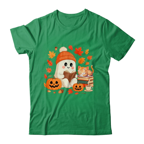 Cute Ghost Reading Book Lovers Autumn Fall Halloween Ghost Shirt Sweatshirt Classic T Shirt Irish Green 600x.jpg