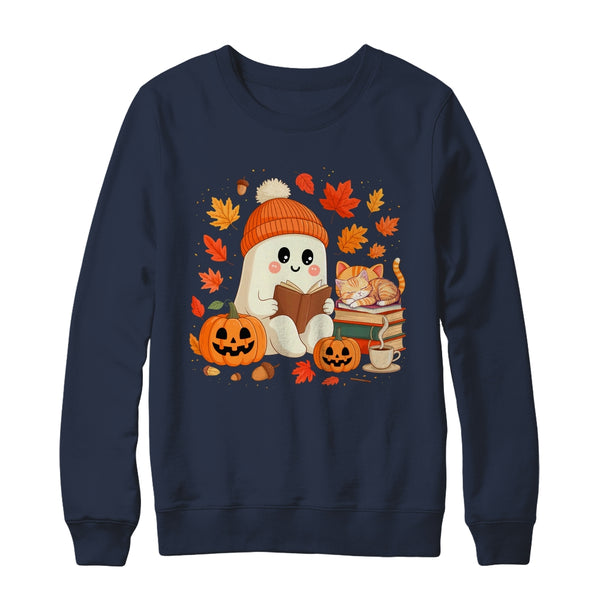 Cute Ghost Reading Book Lovers Autumn Fall Halloween Ghost Shirt Sweatshirt Crewneck Sweatshirt Navy 600x.jpg