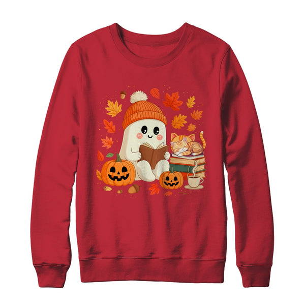 Cute Ghost Reading Book Lovers Autumn Fall Halloween Ghost Shirt Sweatshirt Crewneck Sweatshirt Red 600x.jpg