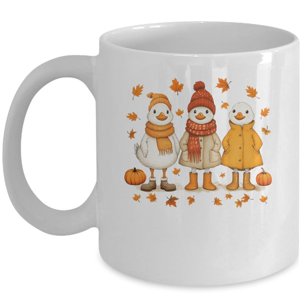 Cute Fall Goose Autumn Leaves Cozy Autumn Thanksgiving Mug 11oz Mug White front 600x.jpg