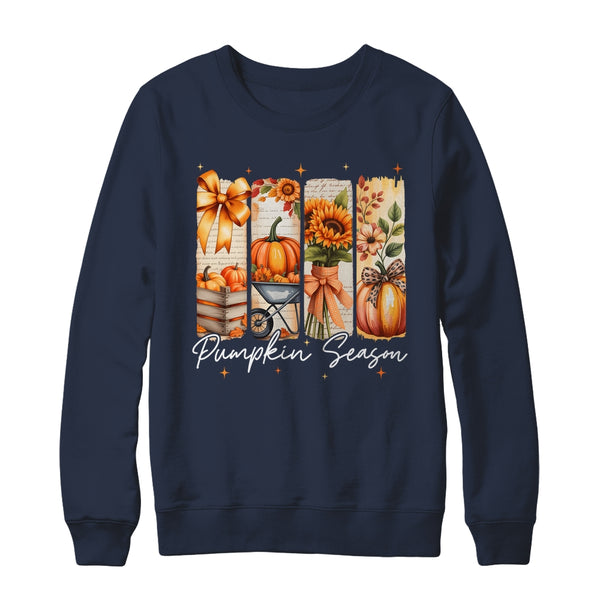 Pumpkin Season Coquette Fall Autumn Sunflower Floral Leopard Shirt Sweatshirt Crewneck Sweatshirt Navy 600x 1.jpg