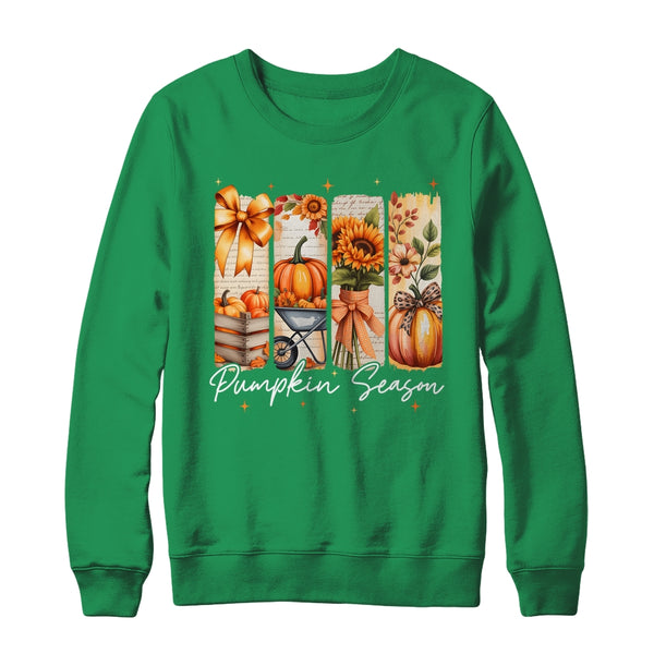 Pumpkin Season Coquette Fall Autumn Sunflower Floral Leopard Shirt Sweatshirt Crewneck Sweatshirt Irish Green 600x 1.jpg
