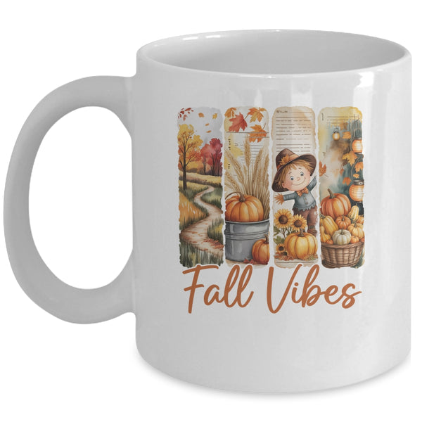 Fall Vibes Pumpkin Girls Autumn Vibes Scarecrow Thanksgiving Mug 11oz Mug White front 600x 1.jpg