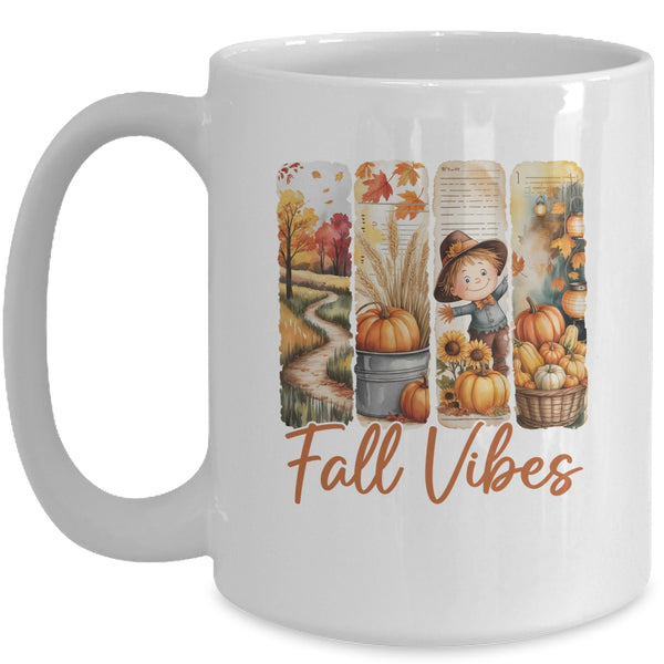 Fall Vibes Pumpkin Girls Autumn Vibes Scarecrow Thanksgiving Mug 15oz Mug White front 600x 1.jpg