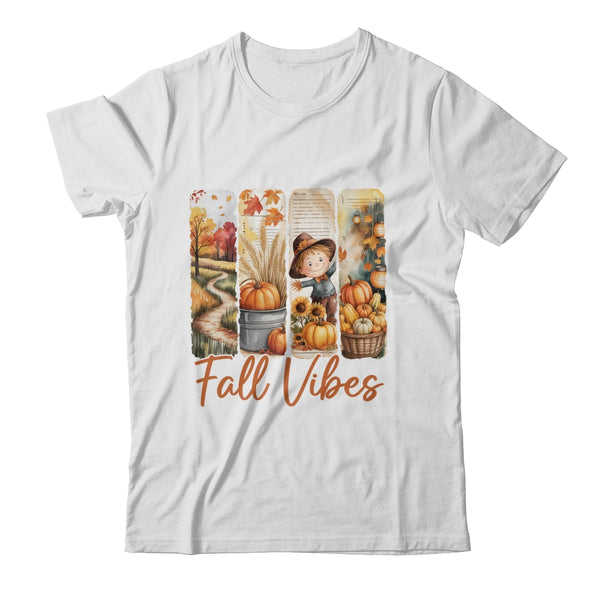 Fall Vibes Pumpkin Girls Autumn Vibes Scarecrow Thanksgiving Shirt Sweatshirt Classic T Shirt White 600x.jpg