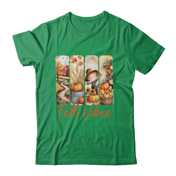 Fall Vibes Pumpkin Girls Autumn Vibes Scarecrow Thanksgiving Shirt Sweatshirt Classic T Shirt Irish Green 600x.jpg