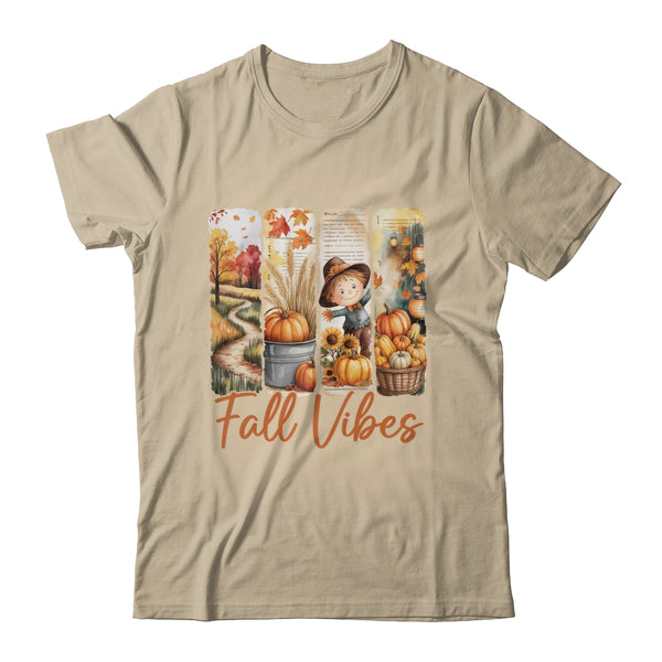 Fall Vibes Pumpkin Girls Autumn Vibes Scarecrow Thanksgiving Shirt Sweatshirt Classic T Shirt Sand 600x.jpg