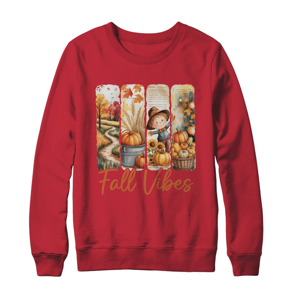 Fall Vibes Pumpkin Girls Autumn Vibes Scarecrow Thanksgiving Shirt Sweatshirt Crewneck Sweatshirt Red 600x.jpg