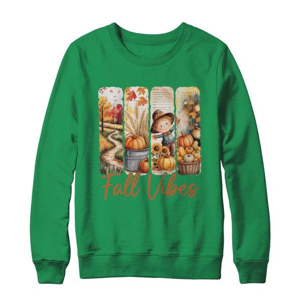 Fall Vibes Pumpkin Girls Autumn Vibes Scarecrow Thanksgiving Shirt Sweatshirt Crewneck Sweatshirt Irish Green 600x.jpg