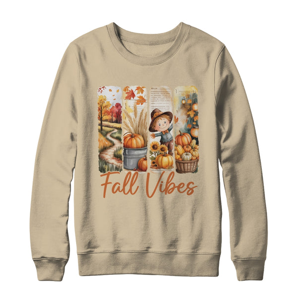 Fall Vibes Pumpkin Girls Autumn Vibes Scarecrow Thanksgiving Shirt Sweatshirt Crewneck Sweatshirt Sand 600x.jpg
