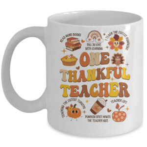 One Thankful Teacher Thanksgiving Retro Groovy Fall Teachers Mug 11oz Mug White front 600x.jpg