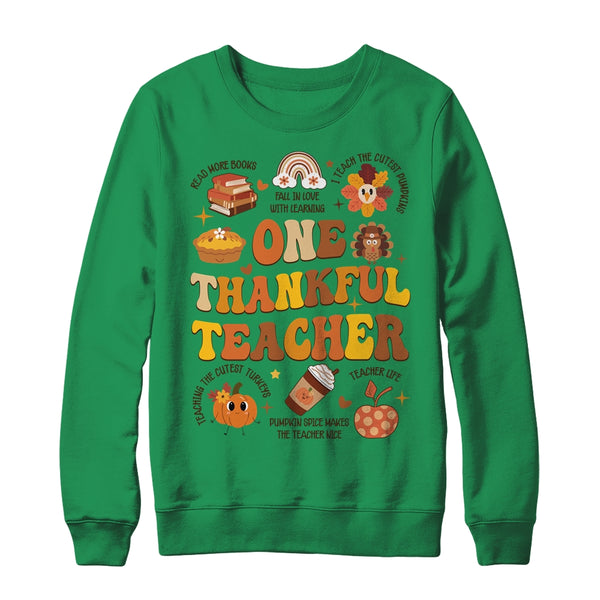 One Thankful Teacher Thanksgiving Retro Groovy Fall Teachers Shirt Sweatshirt Crewneck Sweatshirt Irish Green 600x 1.jpg