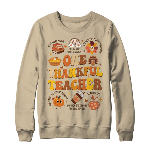 One Thankful Teacher Thanksgiving Retro Groovy Fall Teachers Shirt Sweatshirt Crewneck Sweatshirt Sand 600x 1.jpg