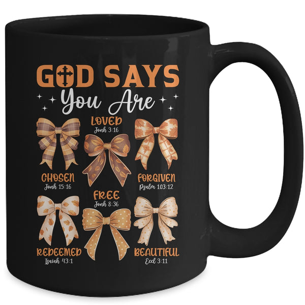 Autumn Christian Thanksgiving Coquette Bow God Says You Are Mug 15oz Mug Black back 600x.jpg