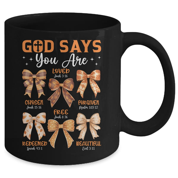 Autumn Christian Thanksgiving Coquette Bow God Says You Are Mug 11oz Mug Black back 600x 1.jpg