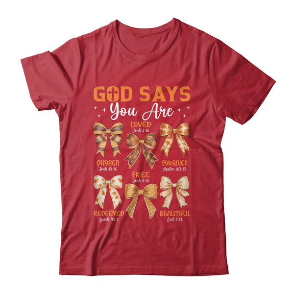 Autumn Christian Thanksgiving Coquette Bow God Says You Are Classic T Shirt Red 600x.jpg