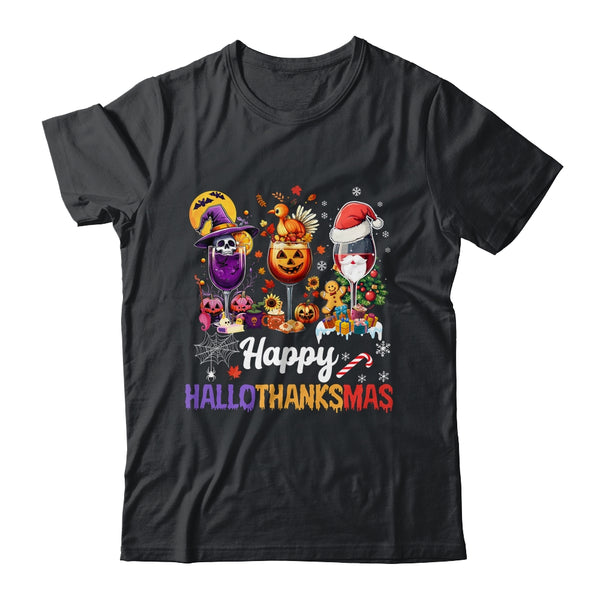Happy Hallothanksmas Halloween Thanksgiving Christmas Drink Classic T Shirt Black 600x.jpg