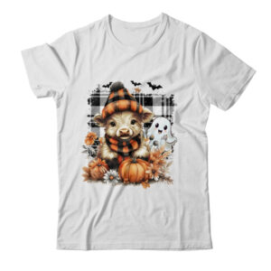 Cute Fall Highland Cow Ghost Spooky Season Autumn Halloween Classic T Shirt White 600x.jpg