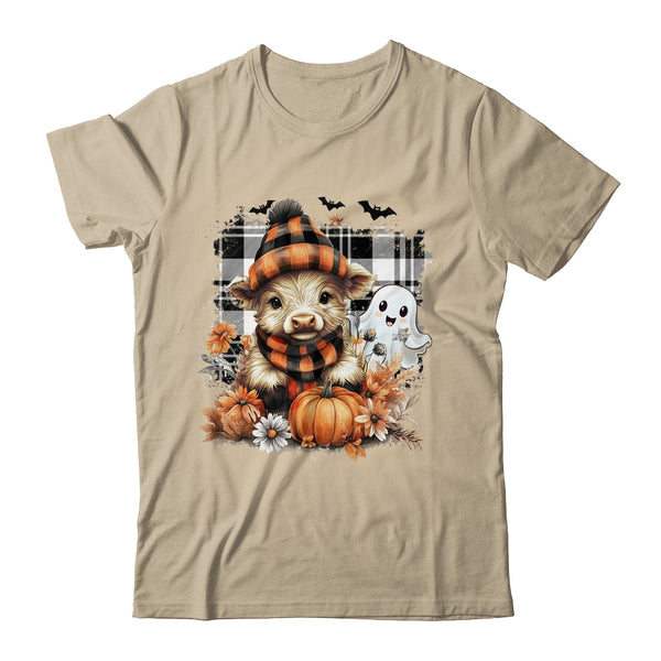 Cute Fall Highland Cow Ghost Spooky Season Autumn Halloween Classic T Shirt Sand 600x.jpg