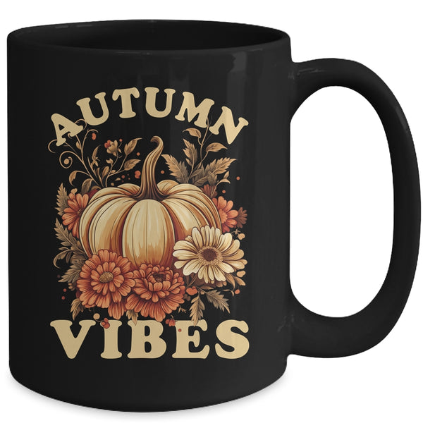 Autumn Vibes For Women Pumpkin Fall Graphic Thanksgiving Mug 15oz Mug Black back 600x.jpg