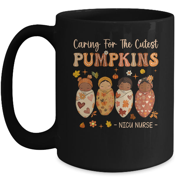 Caring For The Cutest Pumpkins NICU Nurse Thanksgiving Women Mug 15oz Mug Black front 600x.jpg