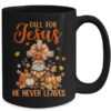 Autumn Gnome Cross Fall For Jesus He Never Leaves Christian Mug 15oz Mug Black back 600x.jpg