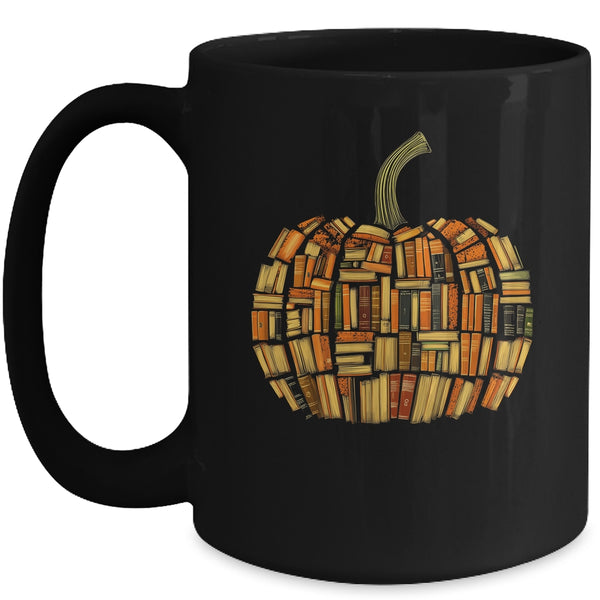 Vintage Book Pumpkin Librarians Bookworm Teacher Autumn Fall Mug 15oz Mug Black front 600x.jpg
