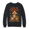 Autumn Gnome Cross Fall For Jesus He Never Leaves Christian Crewneck Sweatshirt Black 600x.jpg