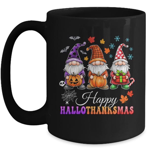 Halloween Thanksgiving Christmas Gnomes Happy HalloThanksMas Mug 15oz Mug Black front 600x.jpg