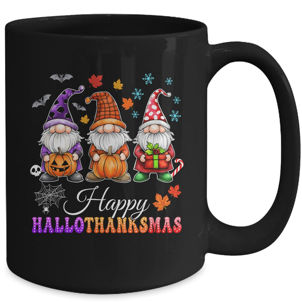 Halloween Thanksgiving Christmas Gnomes Happy HalloThanksMas Mug 15oz Mug Black back 600x.jpg