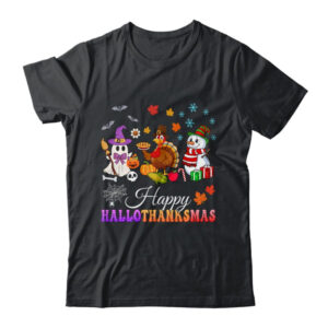 Halloween Thanksgiving Christmas Happy HalloThanksMas Kids Classic T Shirt Black 600x.jpg
