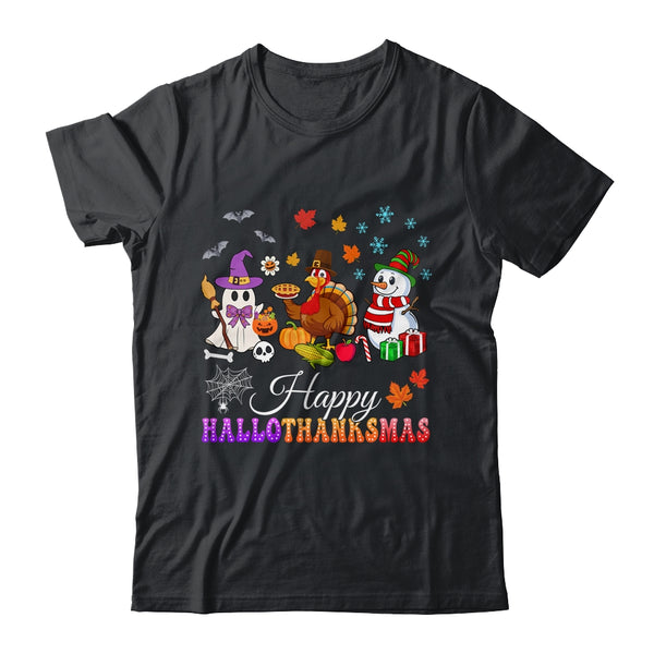 Halloween Thanksgiving Christmas Happy HalloThanksMas Kids Classic T Shirt Black 600x.jpg