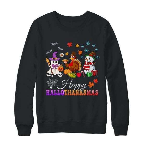 Halloween Thanksgiving Christmas Happy HalloThanksMas Kids Crewneck Sweatshirt Black 600x.jpg
