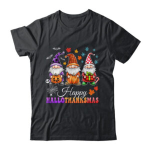 Halloween Thanksgiving Christmas Gnomes Happy HalloThanksMas Classic T Shirt Black 600x.jpg