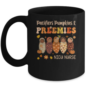 Retro Pacifiers Pumpkins Preemies Fall NICU Nurse Halloween Mug 11oz Mug Black front 600x.jpg