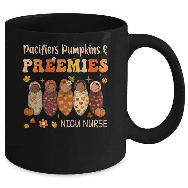 Retro Pacifiers Pumpkins Preemies Fall NICU Nurse Halloween Mug 11oz Mug Black back 600x.jpg