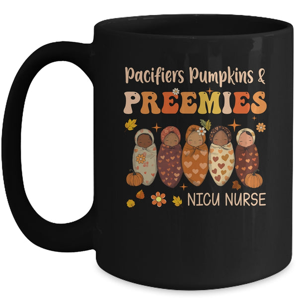 Retro Pacifiers Pumpkins Preemies Fall NICU Nurse Halloween Mug 15oz Mug Black front 600x.jpg