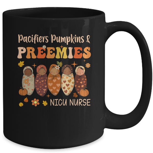 Retro Pacifiers Pumpkins Preemies Fall NICU Nurse Halloween Mug 15oz Mug Black back 600x.jpg