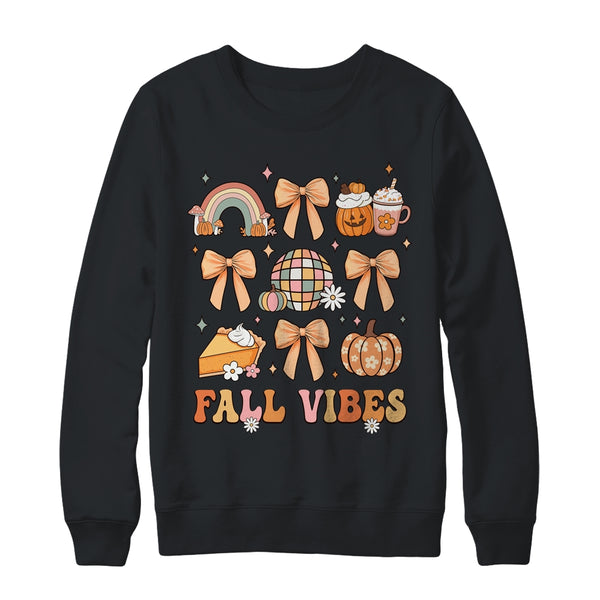 Retro Coffee Fall Vibes Autumn Coquette Pumpkin Thanksgiving Crewneck Sweatshirt Black 600x.jpg