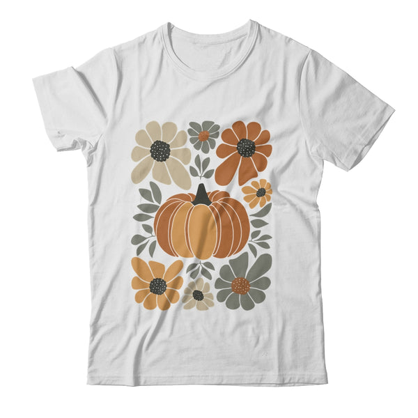Leopard Pumpkin Floral Retro Fall Retro Autumn Vibes Season Classic T Shirt White 600x.jpg