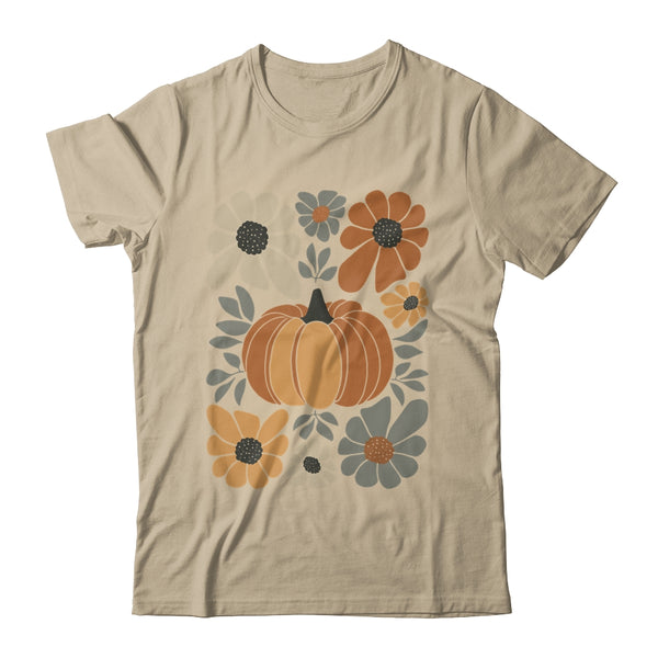 Leopard Pumpkin Floral Retro Fall Retro Autumn Vibes Season Classic T Shirt Sand 600x.jpg
