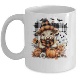 Cute Fall Highland Cow Ghost Spooky Season Autumn Halloween Mug 11oz Mug White front 600x.jpg