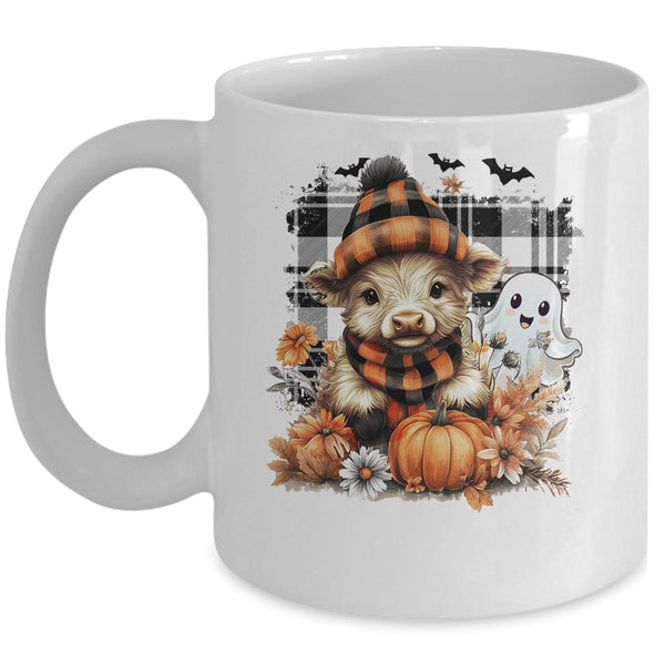 Cute Fall Highland Cow Ghost Spooky Season Autumn Halloween Mug 11oz Mug White front 600x.jpg